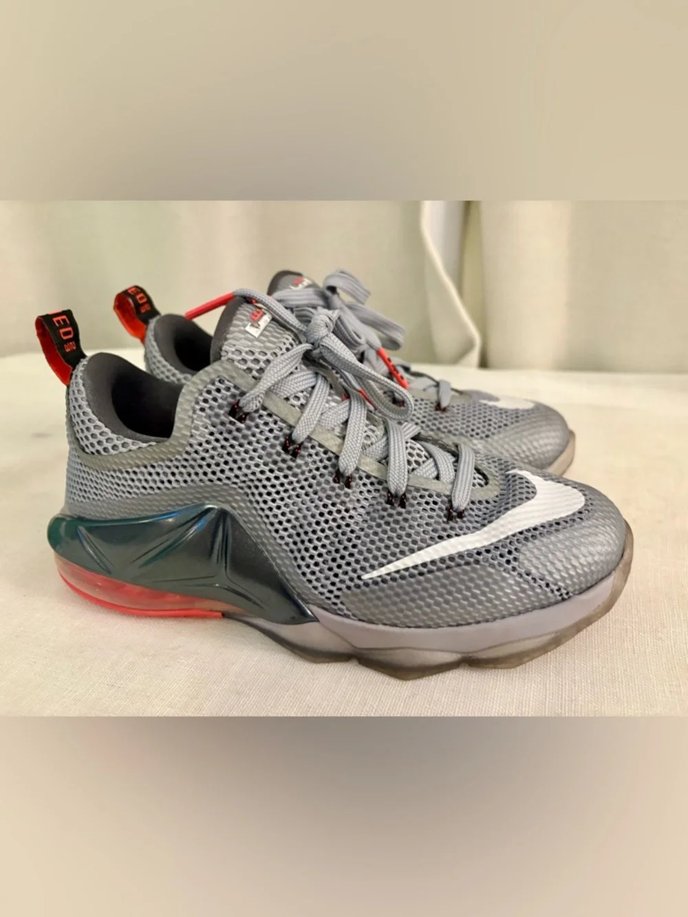 Nike LeBron XII Low GS Grey Orange Athletic Sneakers 5Y EUC w/ Box